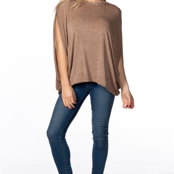 BOHO ACID WASH MOCHA DROP ARMHOLE TOP - Picture 7 of 8